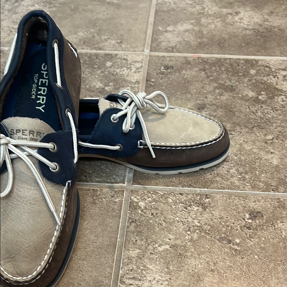 Sperry Blue and Gray Boat Shoes with Moccasin Construction